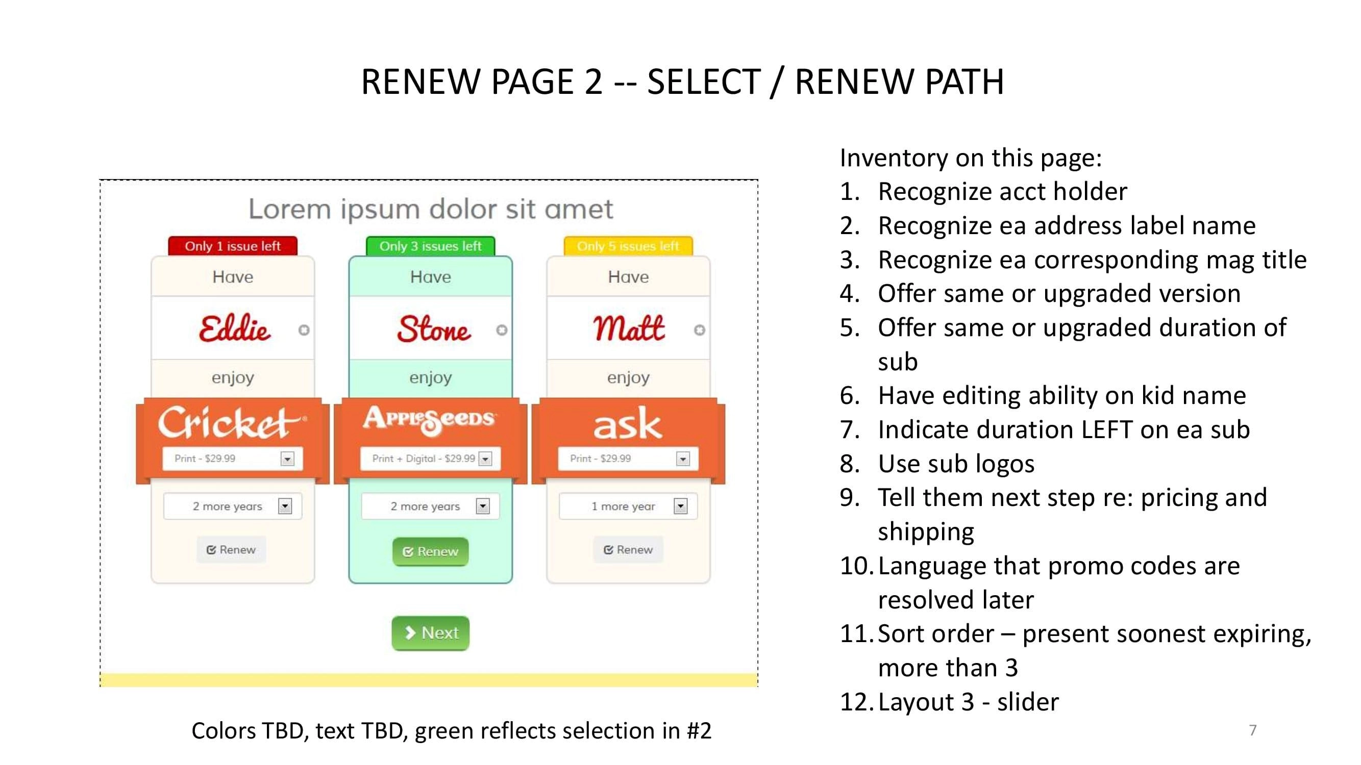 Renew page analysis and actionable items